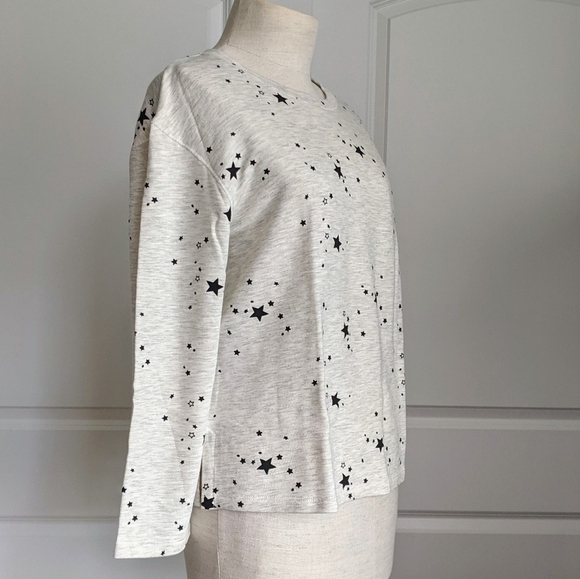 Monrow Pullover Lounge Top Star Print 3/4 Sleeve Round Neck Grey Black L NWT - Picture 5 of 14